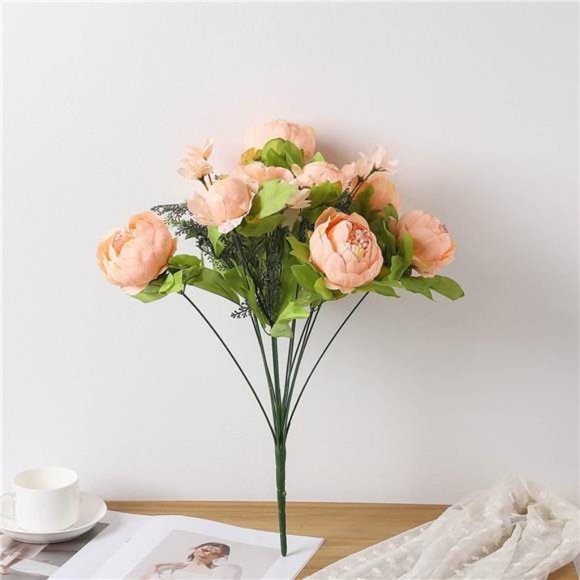 Flowers Artificial Silk Peony Bouquets Wedding Home Decoration Orange Peach - Picture 5 of 5